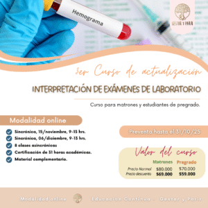 3er Curso de actualización en "Interpretación de Exámenes de Laboratorio", para matrones y estudiantes - CUPOS ABIERTOS